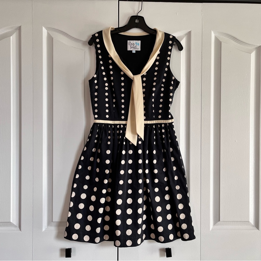 Modcloth Bea & Dot Navy and cream polka dot sleeveless dress Medium